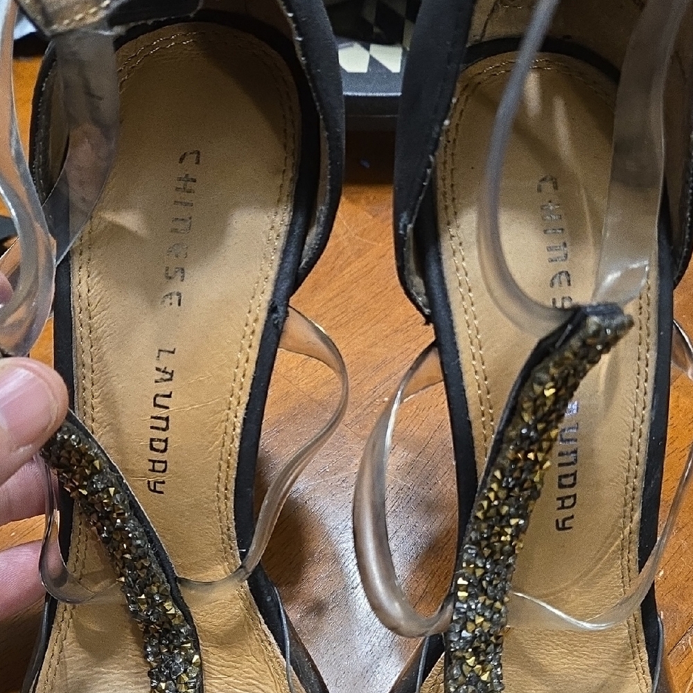 Chinese Laundry Black and Gold Glitter Heels
